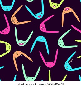 Bright color seamless pattern with cute Easter bunny faces with happy and lovely emotions, hand-drawn rabbits with various expressions, EPS 10