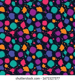Bright color seamless pattern of hand drawn blots. Vector illustration for Holi Indian festival or for color party.