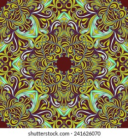Bright color seamless pattern with ornate detailed ornament. Useful for packaging, invitations, gift cards and scrapbooking. Vector illustration 10 EPS