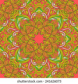 Bright color seamless pattern with ornate detailed ornament. Useful for packaging, invitations, gift cards and scrapbooking. Vector illustration 10 EPS