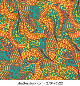 Bright color seamless pattern with ornate detailed ornament. Useful for packaging, invitations, gift cards and scrapbooking. Vector Vintage art traditional, Islam, arabic, indian, ottoman motifs