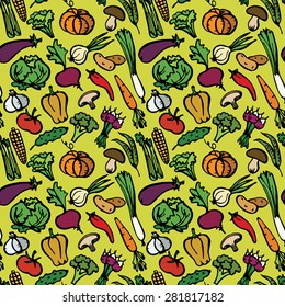 Bright color seamless pattern from vegetables.Background in vector.