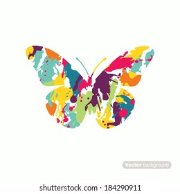 Bright color splashes butterfly. Vector illustration