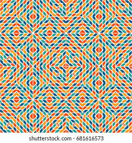 Bright color stained glass mosaic background. Seamless pattern with kaleidoscope geometric ornament. Checkered abstract wallpaper. Modern style surface texture. Vector illustration