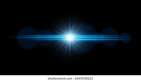 Bright color starburst light with radiant glow and horizontal beams. Bright energy flare with festive atmosphere.