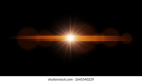 Bright color starburst light with radiant glow and horizontal beams. Bright energy flare with festive atmosphere.