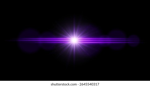Bright color starburst light with radiant glow and horizontal beams. Bright energy flare with festive atmosphere.