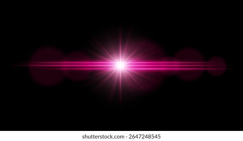 Bright color starburst light with radiant glow and horizontal beams. Bright energy flare with festive atmosphere.