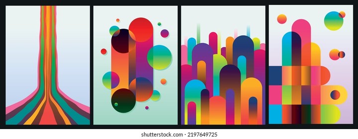 Bright Color Stripes Creative Design Geometric Backgrounds Set