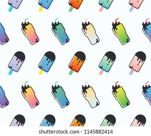 Bright Color Style Pattern With Ice Cream And Cocktail for Postcards and Posters, Textiles And Wallpapers. Flat Style Vector Illustration