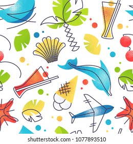 Bright color summer and tropical beach vacations seamless background. 