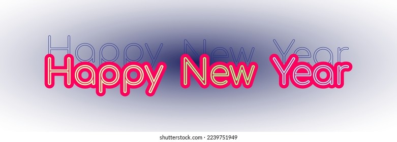 Bright color text Happy New Year on a dark background. Isolated congratulations on the holiday. Bright pink lining. Stroke text. Vector illustration.
