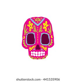 Bright Color Traditional Mexican Painted Scull Icon