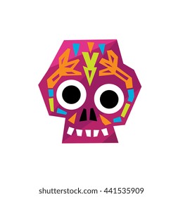 Bright Color Traditional Mexican Painted Skull Icon