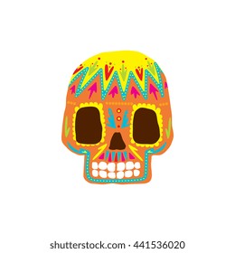 Bright Color Traditional Mexican Painted Skull Icon