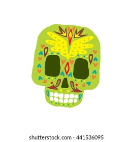 Bright Color Traditional Mexican Painted Skull Icon