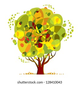Bright color tree vector cartoon style illustration.