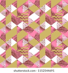 Bright color triangle seamless pattern with palm leaves