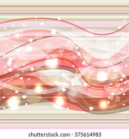 Bright color vector abstract graphic illustration of Valentine day holiday with love symbol of beautiful heart shape and stripes on light colorful background with sparks