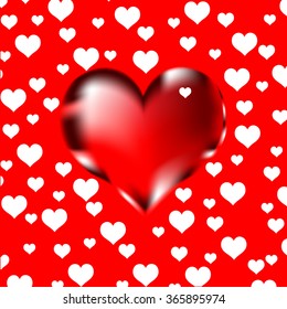 Bright color vector graphic illustration of Valentine day love holiday with symbol of red and white beautiful heart shape objects
