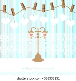 Bright color vector graphic illustration of Valentine day love holiday with symbol of objects with heart on light background