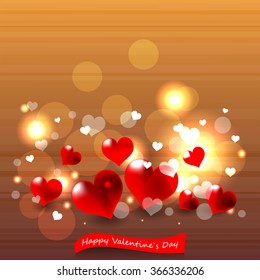 Bright color vector graphic illustration of Valentine day love holiday with symbol of beautiful heart shape and lights on colorful background