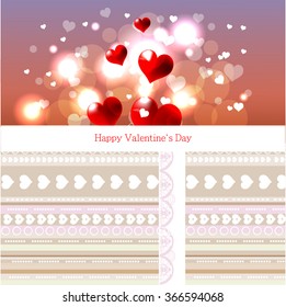 Bright color vector graphic illustration of Valentine day love holiday with symbol of beautiful heart shape and lights on colorful background