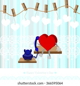 Bright color vector graphic illustration of Valentine day love holiday with symbol of objects with heart on light background