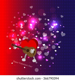 Bright color vector graphic illustration of Valentine day love holiday with symbol of beautiful heart shape and lights on colorful background