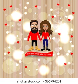 Bright color vector graphic illustration of Valentine day love holiday with symbol of beautiful heart shape and lovely couple on colorful background