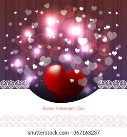 Bright color vector graphic illustration of Valentine day love holiday with symbol of beautiful heart shape and lights on colorful background