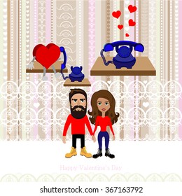 Bright color vector graphic illustration of Valentine day love holiday with symbol of beautiful heart shape and lovely couple on colorful background