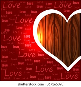 Bright color vector graphic illustration of Valentine day love holiday with symbol of red beautiful heart shape objects on wooden background