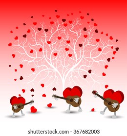 Bright color vector graphic illustration of Valentine day love holiday with symbol of beautiful heart shape on red background