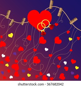 Bright color vector graphic illustration of Valentine day love holiday with symbol of beautiful heart shape on colorful background