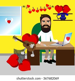 Bright color vector graphic illustration of Valentine day love holiday with symbol of beautiful heart shape on colorful background