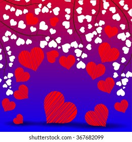 Bright color vector graphic illustration of Valentine day love holiday with symbol of beautiful heart shape on colorful background