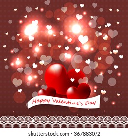 Bright color vector graphic illustration of Valentine day love holiday with symbol of beautiful heart shape and lights on colorful background