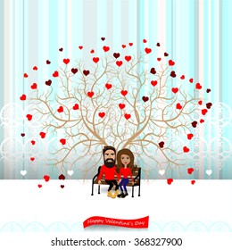Bright color vector graphic illustration of Valentine day love holiday with symbol of beautiful heart shape and lovely couple on colorful background