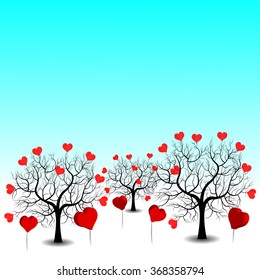 Bright color vector graphic illustration of Valentine day love holiday with symbol of beautiful heart shape on blue background