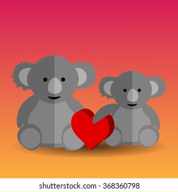 Bright color vector graphic illustration of Valentine day love holiday with symbol of beautiful heart shape and coala on colorful background