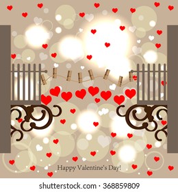 Bright color vector graphic illustration of Valentine day love holiday with symbol of beautiful heart shape on grey background