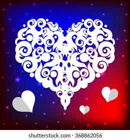Bright color vector graphic illustration of Valentine day love holiday with symbol of beautiful heart shape on colorful background