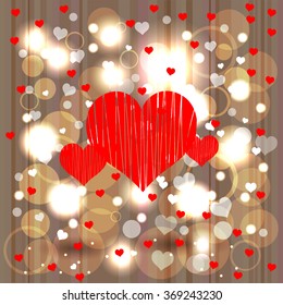 Bright color vector graphic illustration of Valentine day love holiday with symbol of beautiful heart shape on golden background