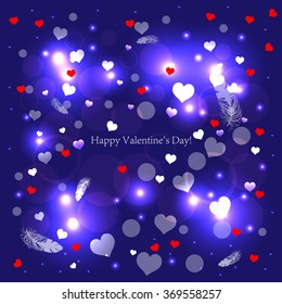 Bright color vector graphic illustration of Valentine day love holiday with symbol of beautiful heart shape on blue background