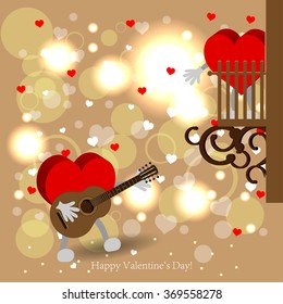 Bright color vector graphic illustration of Valentine day love holiday with symbol of beautiful heart shape on beige background