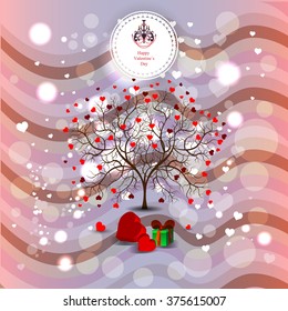 Bright color vector graphic illustration of Valentine day holiday with love symbol of beautiful heart shape on light background with sparks