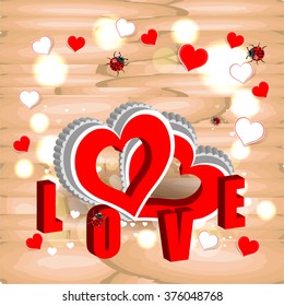 Bright color vector graphic illustration of Valentine day holiday with love symbol of ladybird and beautiful heart shape with text on light background