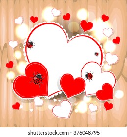 Bright color vector graphic illustration of Valentine day holiday with love symbol of ladybird and beautiful heart shape on light background