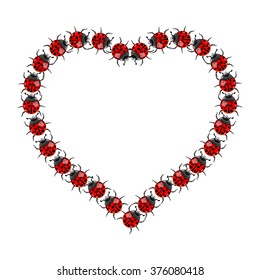 Bright color vector graphic illustration of Valentine day holiday with love symbol of ladybird and beautiful heart shape on white background